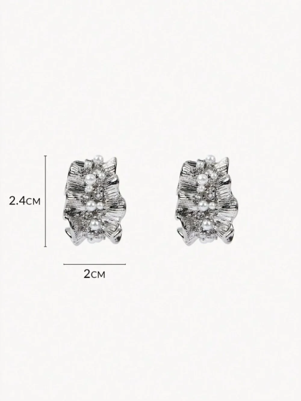 Silver Textured Wave Pearl Cluster Earrings
